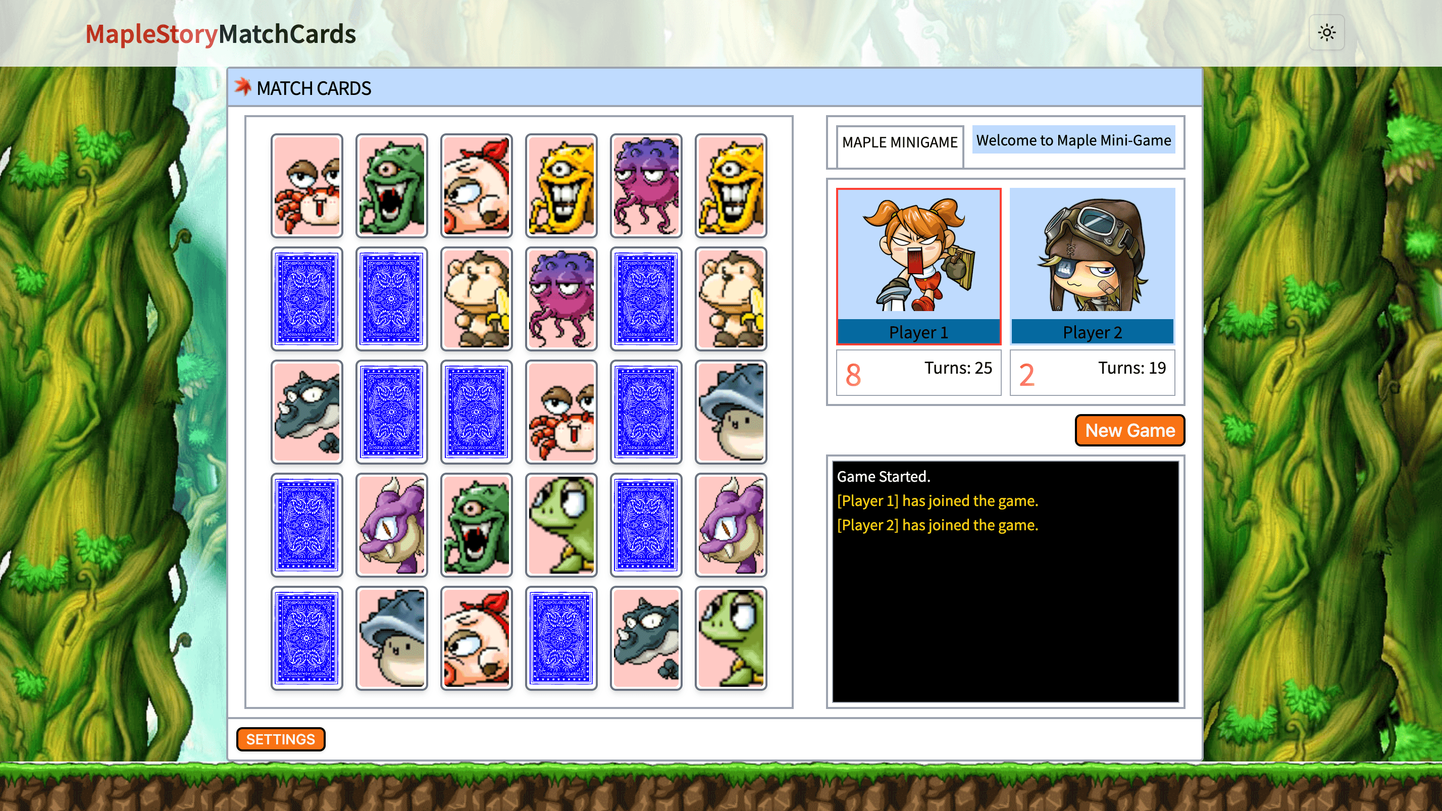 MapleStory Match Cards Mini Game